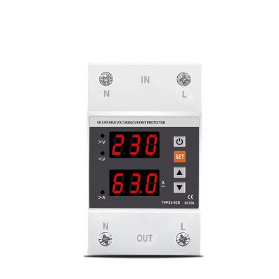 63A Din Rail 230V Adjustable Over and Under Voltage Protective Device Protector Relay Monitor Current Limit Surge Protect 3P 54m