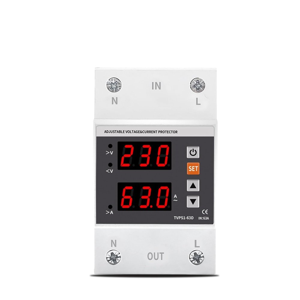 63A Din Rail 230V Adjustable Over and Under Voltage Protective Device Protector Relay Monitor Current Limit Surge Protect 3P 54m