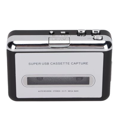 Funien Tape to MP3 Converter Portable Stereo USB Cassette Player Earphone for Laptop PC, Clear Sound Quality, Suitable for Fans, ABS Material, Color: Silver and Black