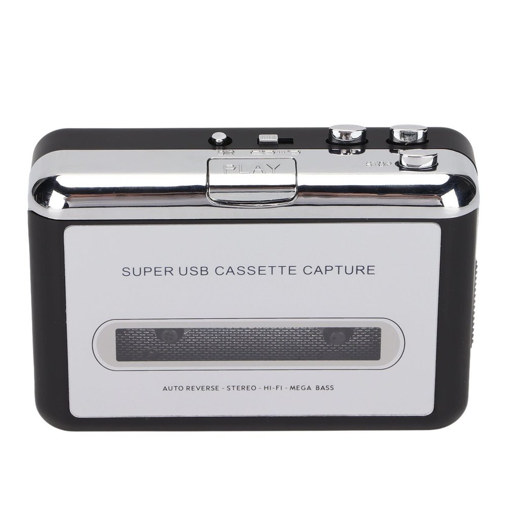 Funien Tape to MP3 Converter Portable Stereo USB Cassette Player Earphone for Laptop PC, Clear Sound Quality, Suitable for Fans, ABS Material, Color: Silver and Black