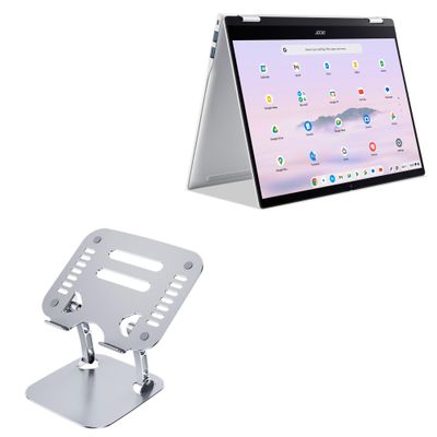 BoxWave Stand and Mount Compatible with Acer Chromebook Plus Spin 514 (CP514-5H) - Executive VersaView Stand, Ergonomic Adjustable Viewing Angle Metallic Riser - Metallic Silver