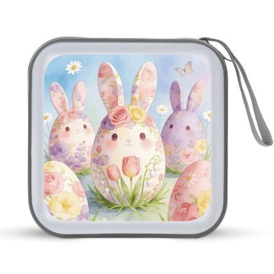 VTCTOASY Bunny Floral Eggs CD Case 40 Capacity Hard Plastic DVD Cases Portable Disc Wallet Storage Binder Heavy Duty VCD Storage Box Large Media Binder for Car Home Office Travel