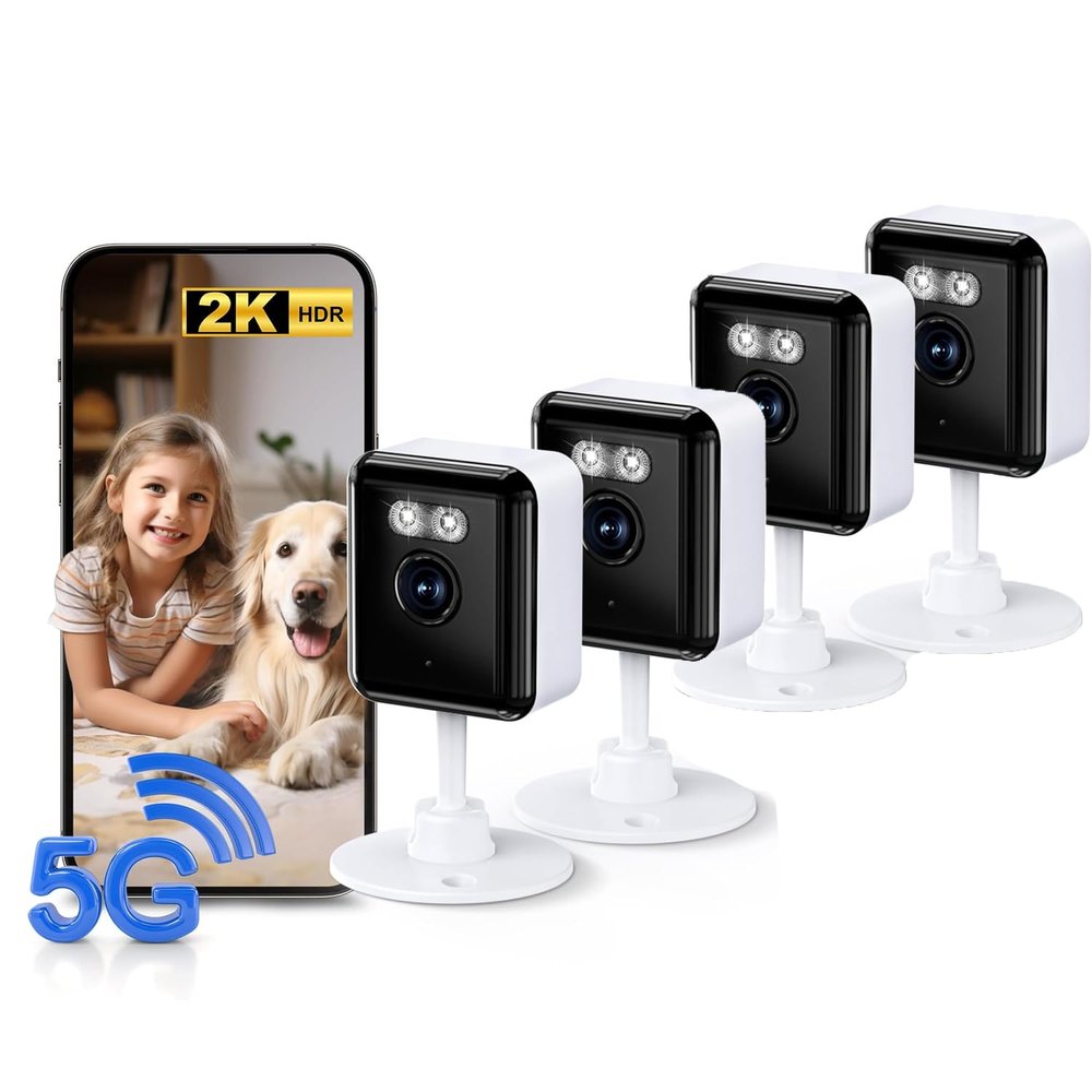 2.4/5GHz Home Cameras Indoor, 2K Security Camera Indoor for Dog/Pet/Nanny/Baby with US Phone App, AI Text Recognition, Smart Search, Color Night Vision,2 Way Talk Mini Cam,Human Detection,4 Packs