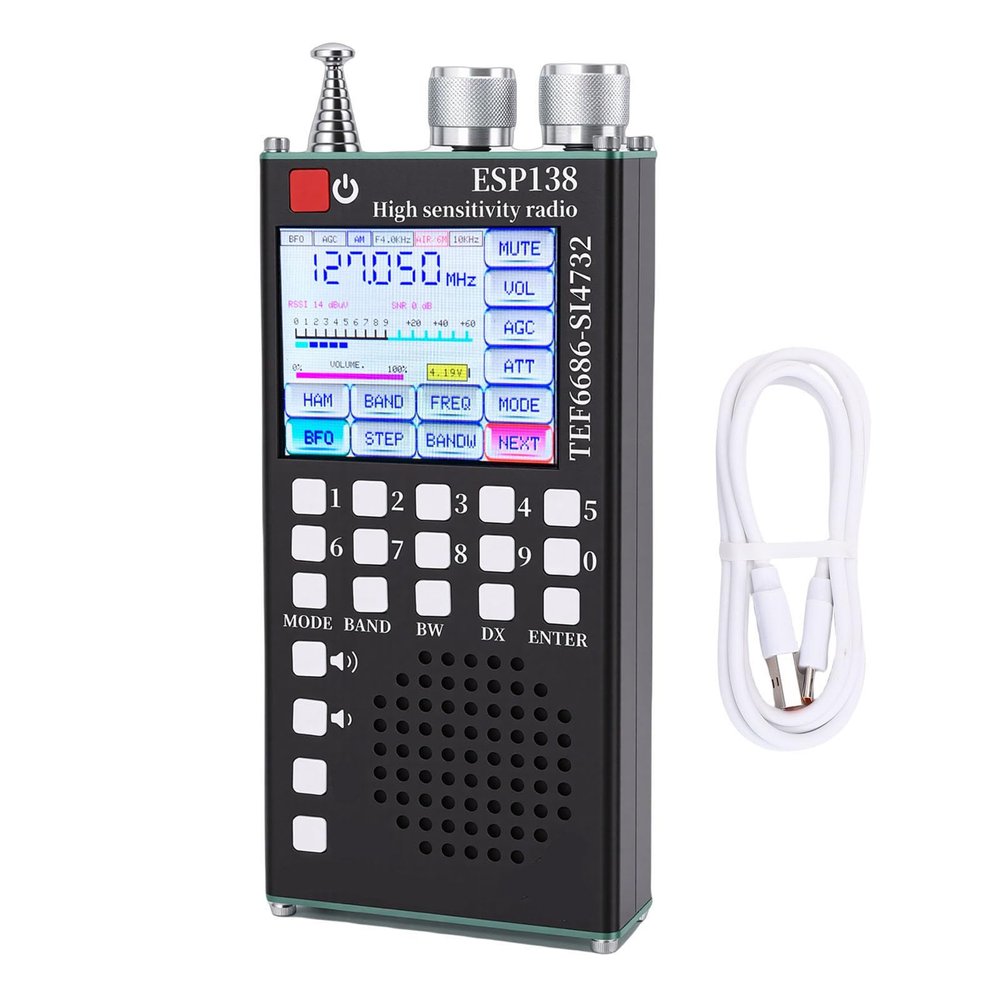 Eujgoov Dual Architecture Full Band Radio with Touchscreen, 5.0, HiFi, 820mm Antenna, 2.4in Screen for AM FM LW MW SW Air SSB Bands
