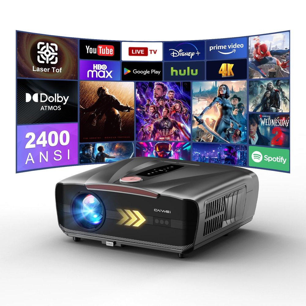 Ultra HD Daylight Projector 4K [Netflix Officially & Auto Lens Cap], HDR10+ 2400 ANSI Daytime Home Theater Projector AI-ToF Autofocus, Dolby 230W Deep Bass, Bluetooth WiFi HDMI eARC Outdoor Movie