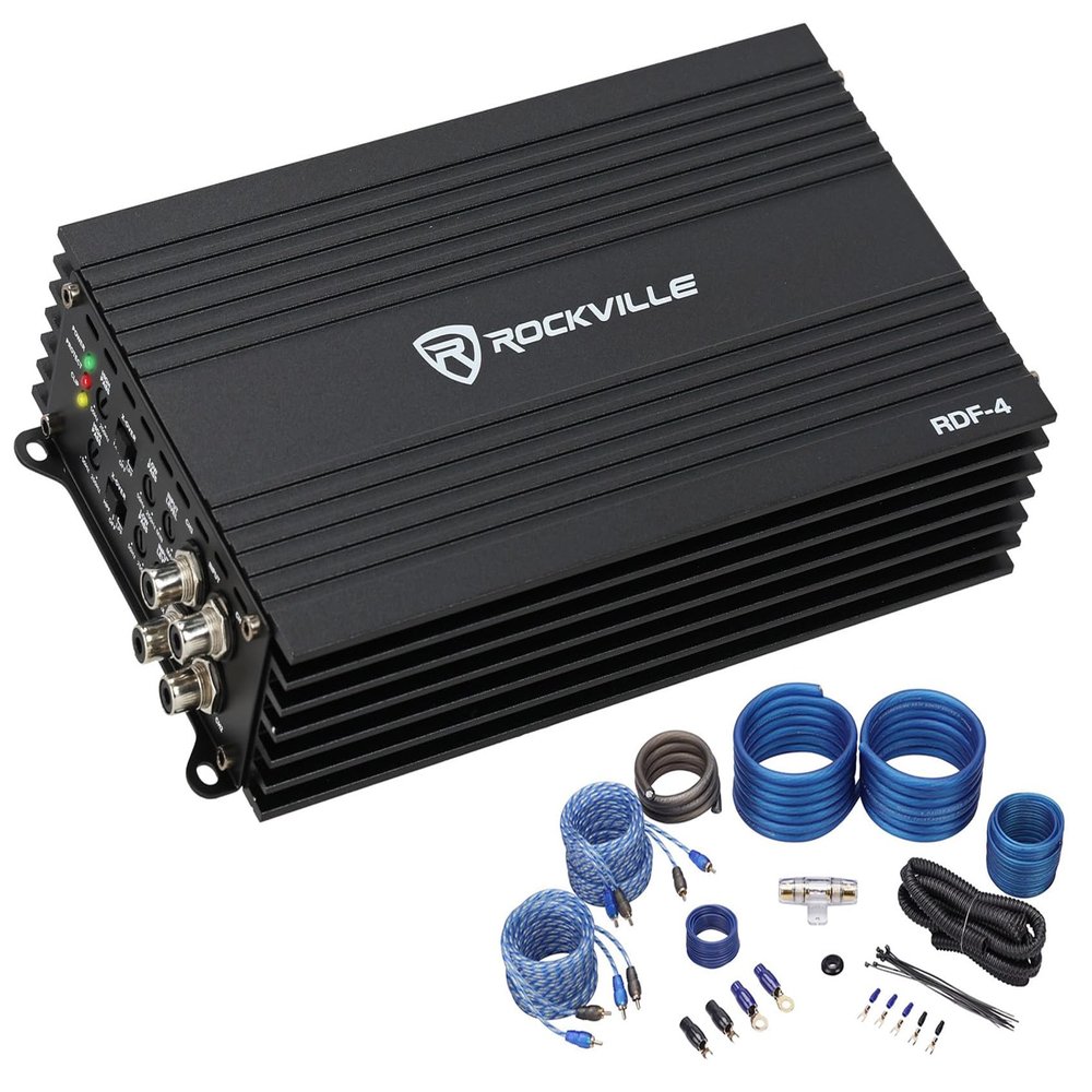 Rockville RDF-4 Bundle: 4-Channel Car Amplifier 2800W Peak / 700W RMS with RWK42 4 Gauge 4-Channel Amp Wiring Kit with (2) RCA, 2-Items