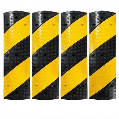 4 Pack 3.3FT Heavy Duty Recycled Rubber Speed Bump, 25,000 Lbs Capacity Each, Modular Design for Easy Installation, Includes 2-Channel Floor Cable Protector for Parking Lots, Warehouses, Schools