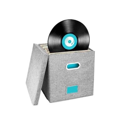tanyunji001 CD Storage Rack, Square Cotton Linen 12 Inch Fabric Vinyl Record Storage Box for Living Room Bedroom Office(Gray)