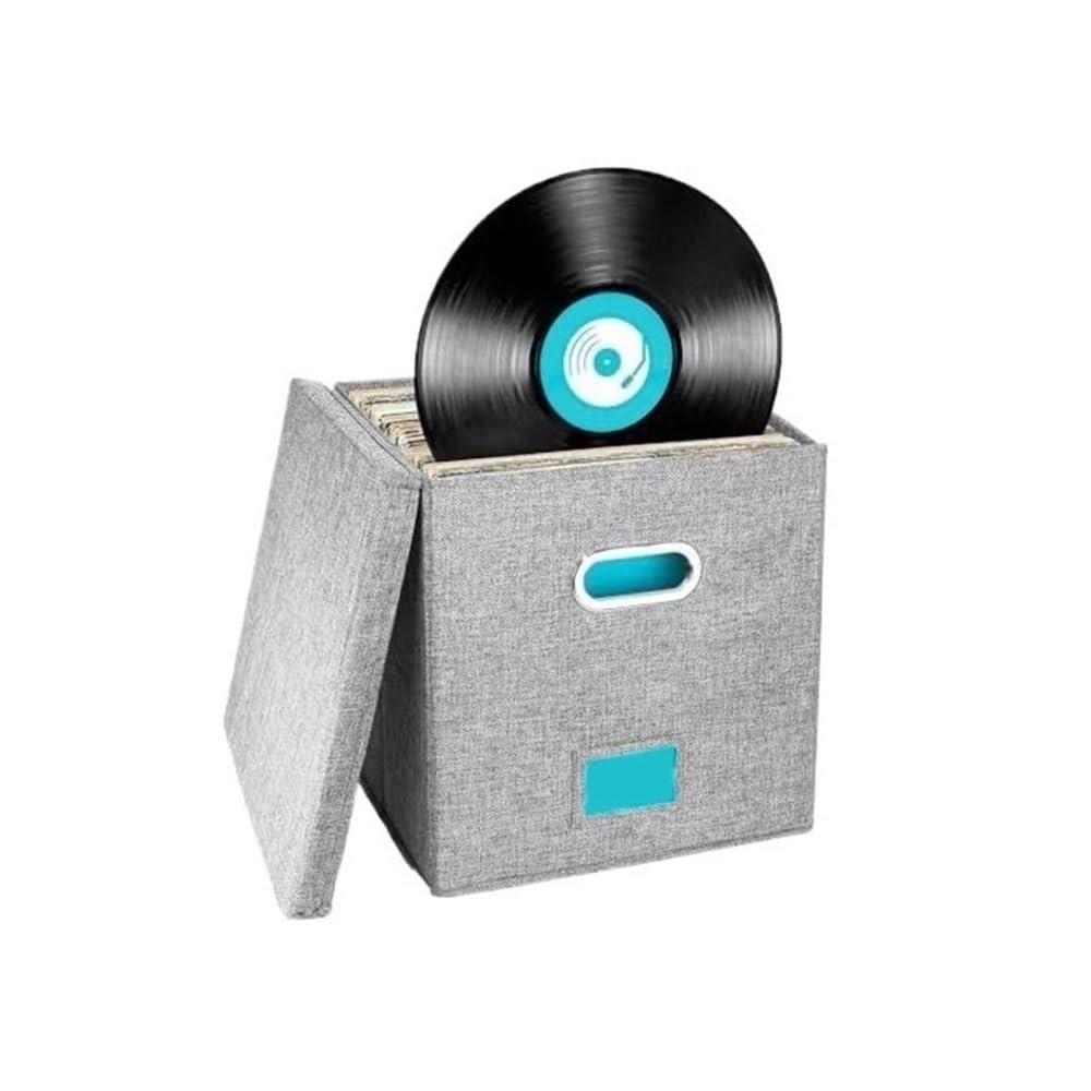 tanyunji001 CD Storage Rack, Square Cotton Linen 12 Inch Fabric Vinyl Record Storage Box for Living Room Bedroom Office(Gray)