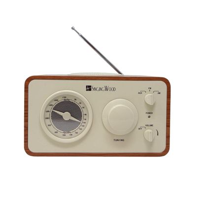 Singingwood SWR-20 Retro Table Top AM/FM Radio - Vintage Wooden Radio with Analog Rotary Vernier Tuner, Built-in 5W Speaker, AUX-in & Telescopic Antenna - Cherry Wood Classic Home Office Decor