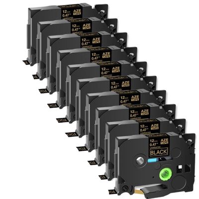 10 Pack 12mm x 8m Black on White Laminated Label Tape Compatible with TZ and TZe 334 Label Printers