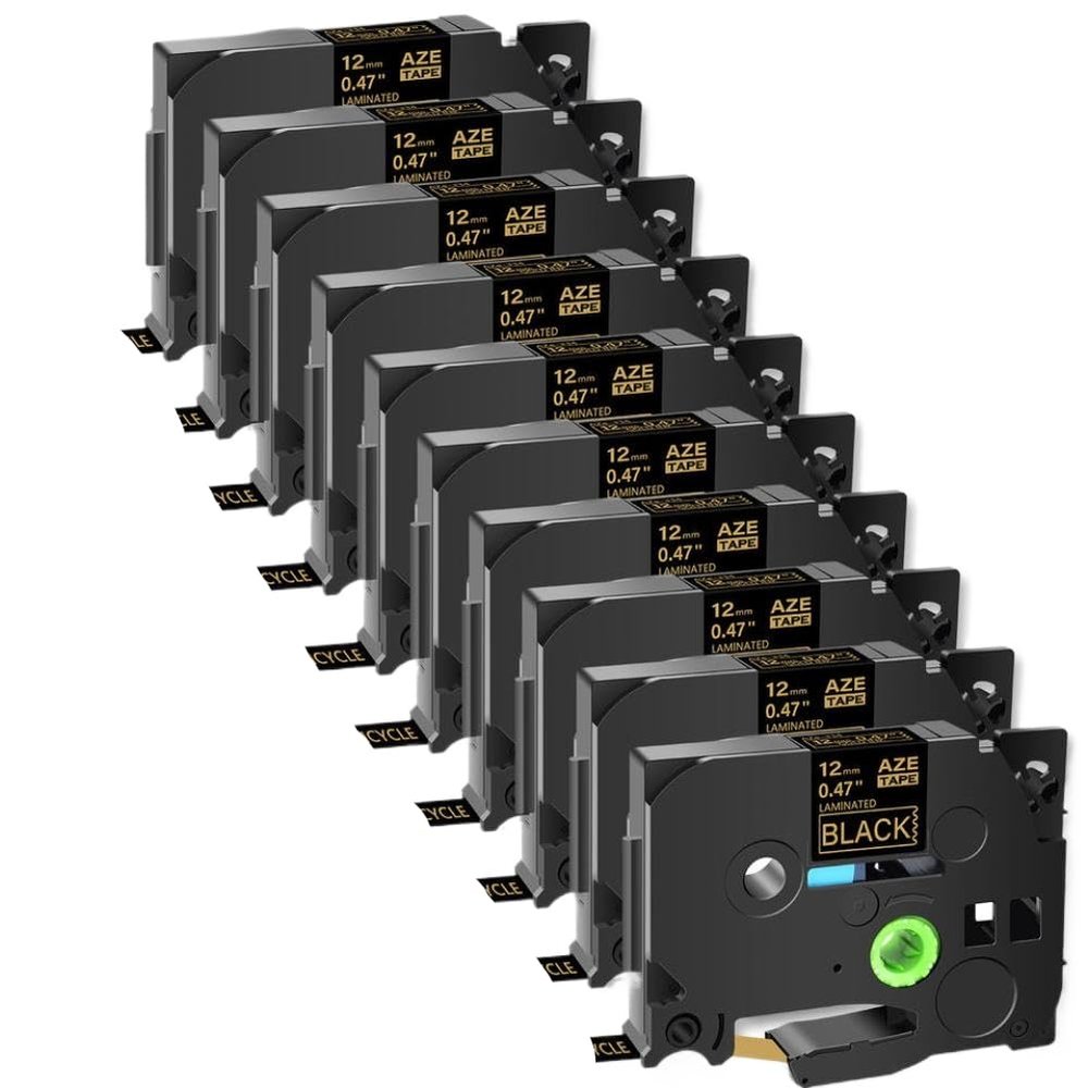 10 Pack 12mm x 8m Black on White Laminated Label Tape Compatible with TZ and TZe 334 Label Printers