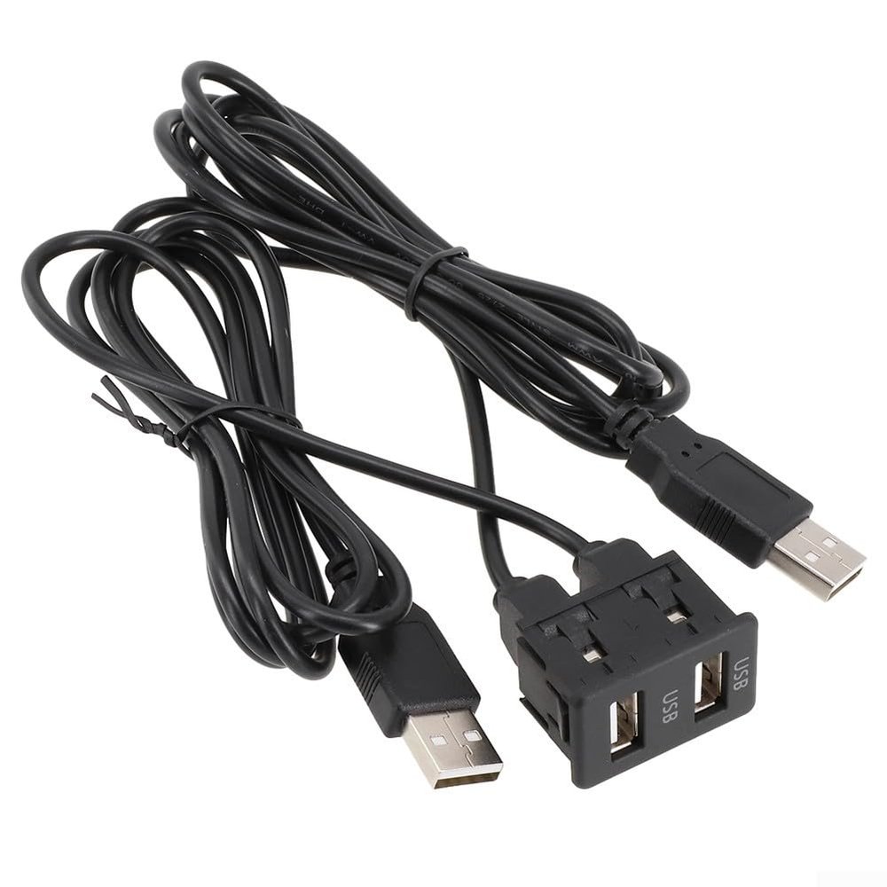 150CM Car Dash USB Panel Extension Adapter Cable for Audio Connection with Dual USB A Type Male Connectors