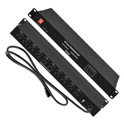 1U PDU Rack Mount Power Distribution Unit with 10 NEMA 5-15R Outlets, 15A 120V Surge Protector with 3600J 10KA Protection, 6ft Power Cord, LED Indicators
