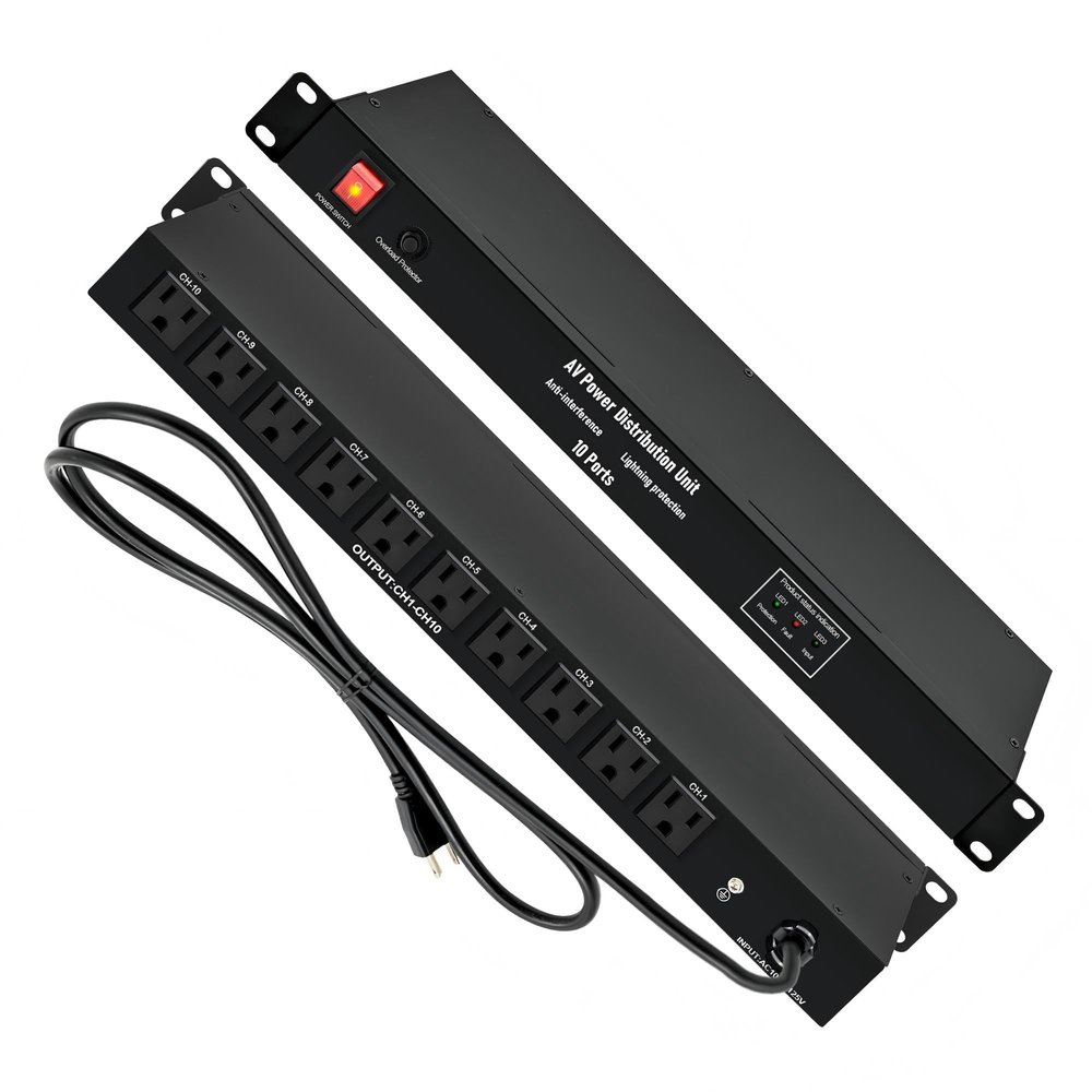 1U PDU Rack Mount Power Distribution Unit with 10 NEMA 5-15R Outlets, 15A 120V Surge Protector with 3600J 10KA Protection, 6ft Power Cord, LED Indicators