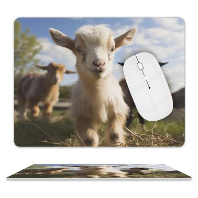 Cute Goat Mouse Pad for Office, Leather Mouse Mat with Non-Slip Base, Waterproof Desk Pad Protector for Home, Personalized Mouses Mat for Travel, Outdoor, 10" X 8"