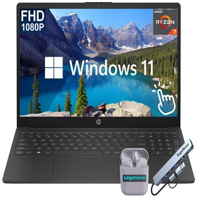 HP 15.6" FHD Touchscreen Laptop Computer, 8-Core AMD Ryzen 7 5825U Processor (Up to 4.5Ghz), 8GB RAM 512GB Storage (256GB SSD+256GB Docking Station Set), Windows 11, HDMI, SageNova Earphones, Black