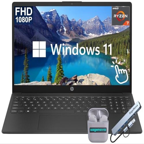 HP 15.6" FHD Touchscreen Laptop Computer, 8-Core AMD Ryzen 7 5825U Processor (Up to 4.5Ghz), 16GB RAM 512GB Storage (256GB SSD+256GB Docking Station Set), Windows 11, HDMI, SageNova Earphones, Black