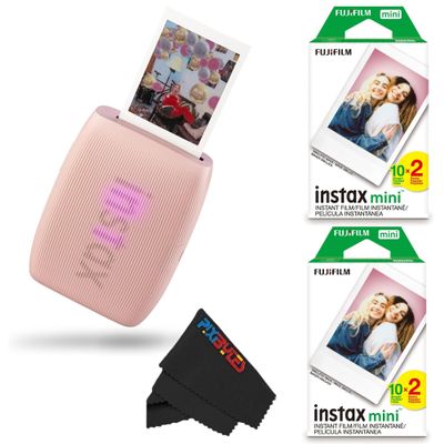 Fujifilm Instax Mini Link 3 Smartphone Printer with Instax Mini Films and Free Bonus Microfiber Cleaning Cloth... (Rose Pink, 2 x Twin Pack (40 Sheets))