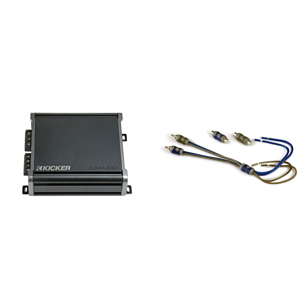 Kicker CX400.1 400W Mono D Audio Amplifier w/ 46KISL K-Series Interconnect, Speaker Wire to RCA Adapter