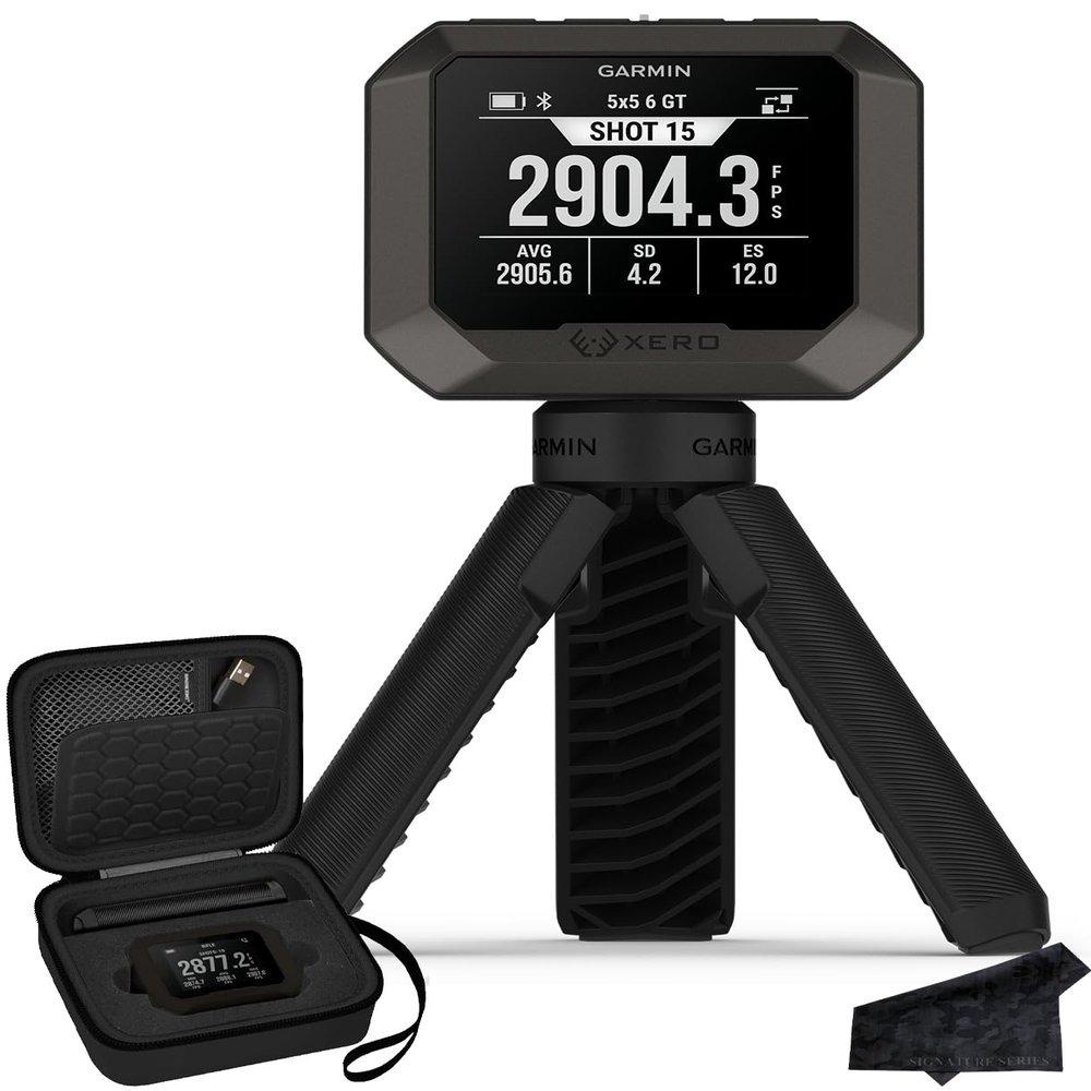 Garmin Xero C2 Ballistic Chronograph | Compact Reliable Chronograph Tracks Up to 10 Shots Per Second, Instant Readings from 100-5000 FPS with Tripod and Siganture Series Case Bundle