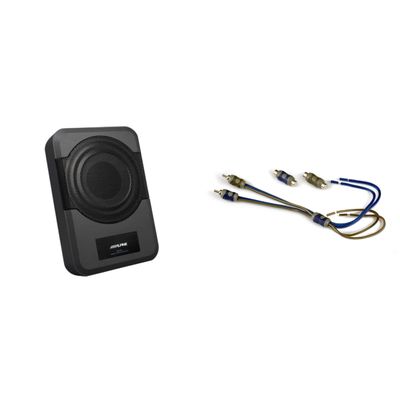 Alpine PWE-S8 Compact Powered 8" Subwoofer System w/ 46KISL K-Series Interconnect, Speaker Wire to RCA Adapter