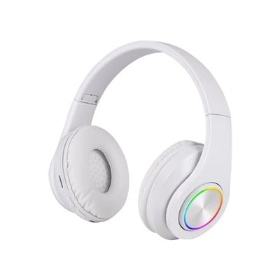 Wireless 5.0 Headphone with Microphone On-Ear Headset Stereo Sound Earphones Sports Gaming Foldable Headphones Game(White)