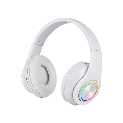 Wireless 5.0 Headphone with Microphone On-Ear Headset Stereo Sound Earphones Sports Gaming Foldable Headphones Game(White)
