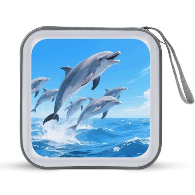 VstaDank Dolphins CD Case Portable Zipper CD Case 40 Capacity Hard Plastic DVD Cases Holder Large Storage Disc Wallet Bag for Car Home Travel DVD Collection Bag