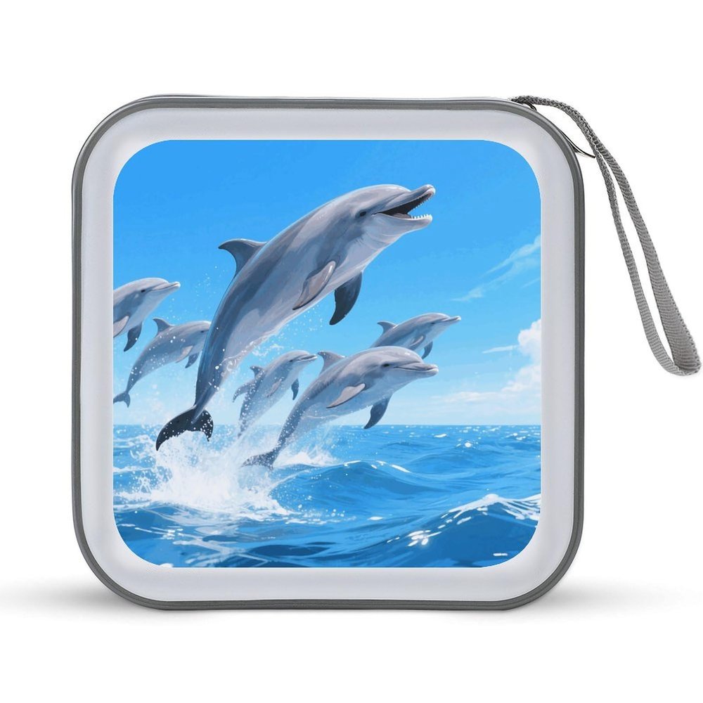 VstaDank Dolphins CD Case Portable Zipper CD Case 40 Capacity Hard Plastic DVD Cases Holder Large Storage Disc Wallet Bag for Car Home Travel DVD Collection Bag