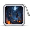 VstaDank Orange Pumpkin Witch Scary Castle CD Case Portable Zipper CD Case 40 Capacity Hard Plastic DVD Cases Holder Large Storage Disc Wallet Bag for Car Home Travel DVD Collection Bag view 1