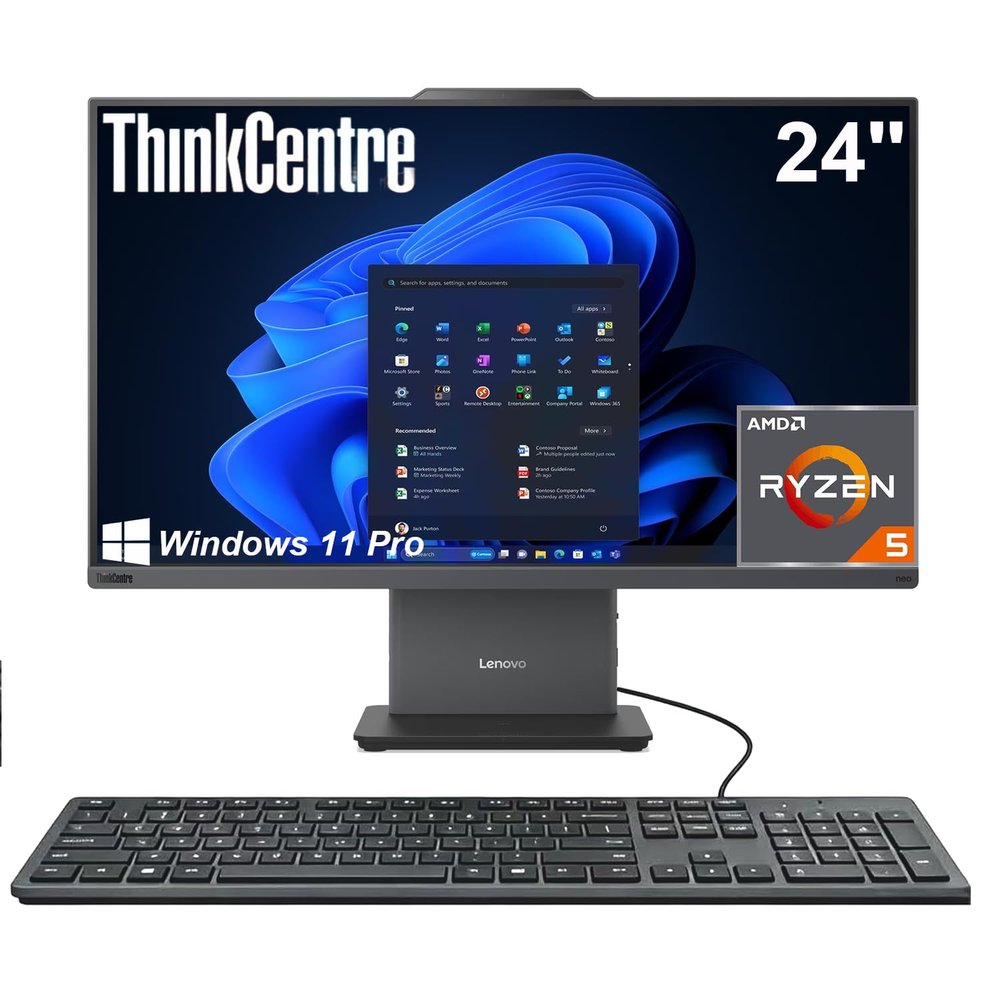 Lenovo 24" ThinkCentre All-in-One Desktop Computer  6-core AMD Ryzen 5 Processor  32GB DDR5  2TB SSD  Wi-Fi 6  HDMI in&Out  Wired KB&Mouse  Windows 11 Pro