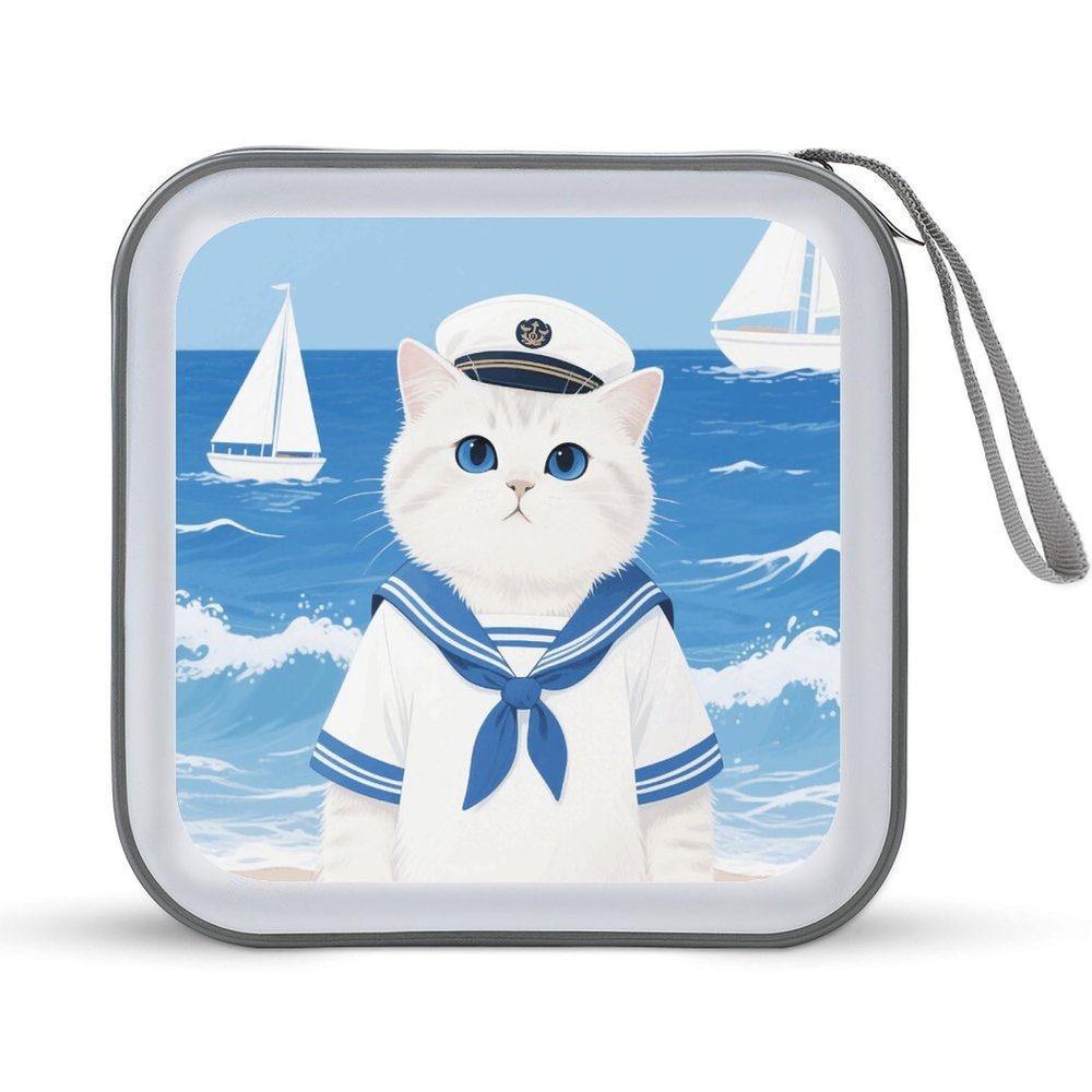 VstaDank Cute Clothes Cat CD Case Portable Zipper CD Case 40 Capacity Hard Plastic DVD Cases Holder Large Storage Disc Wallet Bag for Car Home Travel DVD Collection Bag
