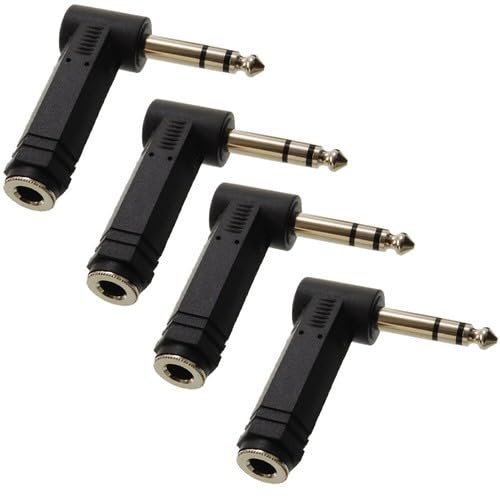 UCCKEYI 4-Piece 1/4" (6.35mm) TRS Stereo Right-Angle Audio Adapter Kit  Male-to-Female, Space-Saving Angle, Professional-Grade Contacts