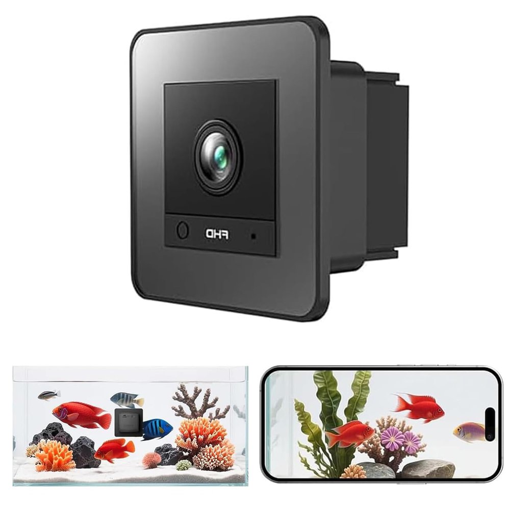 2K HD Aquarium Camera, Fish Tank Underwater WiFi Camera with Night Vision Function, 140 Wide-Angle Anti Glare and Anti Reflection, Bidirectional Audio Band AI Intelligent Detection (Black)
