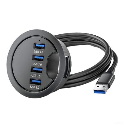 4-Port USB 3.0 Desk Grommet Hub for Cable Management  5Gbps Fast Data Transfer, Desktop Mount USB Hub with .2m Cable, Black ABS Grommet Hole Hub for Laptop