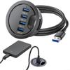 4-Port USB 3.0 Desk Grommet Hub for Cable Management  5Gbps Fast Data Transfer, Desktop Mount USB Hub with .2m Cable, Black ABS Grommet Hole Hub for Laptop view 4