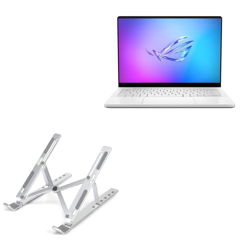 BoxWave Stand and Mount Compatible with ASUS ROG Zephyrus G14 2026 (14 in) - Compact QuickSwitch Stand, Portable Multi Angle Viewing Foldable Riser - Metallic Silver