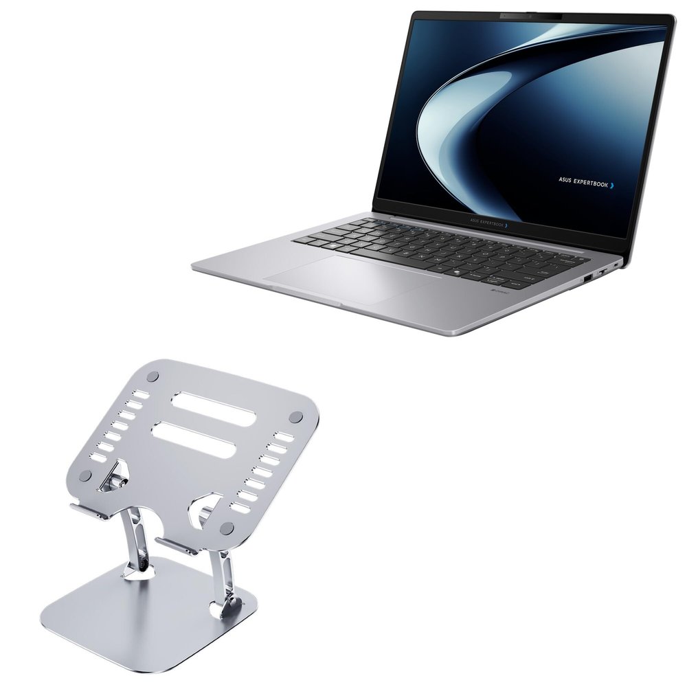 BoxWave Stand and Mount Compatible with ASUS ExpertBook P3 G2 (16 in) - Executive VersaView Stand, Ergonomic Adjustable Viewing Angle Metallic Riser - Metallic Silver