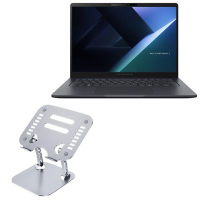 BoxWave Stand and Mount Compatible with ASUS ExpertBook B3 G2 (14 in) - Executive VersaView Stand, Ergonomic Adjustable Viewing Angle Metallic Riser - Metallic Silver