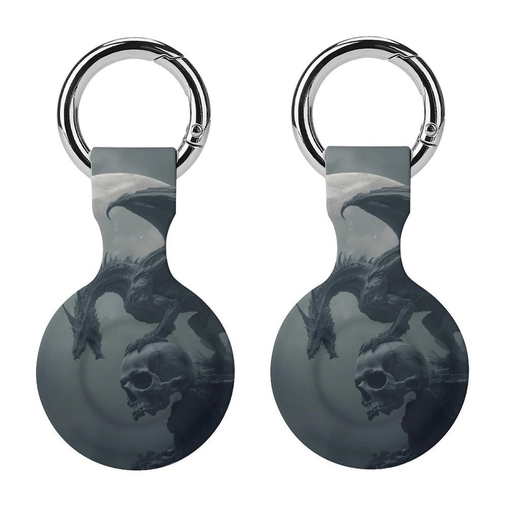 Dragon Cool Skull Protective Case Silicone Cover Key Finder with Keychain Compatible with AirTag