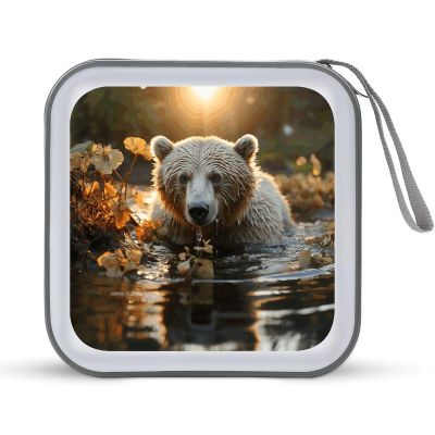 FodPand Bear Crossing The River CD Case 40 Capacity DVD Case Hard Plastic Disc Booklet VCD Storage Box Portable Zipper DVD Holder Large Media Binder for Car Home Office Travel