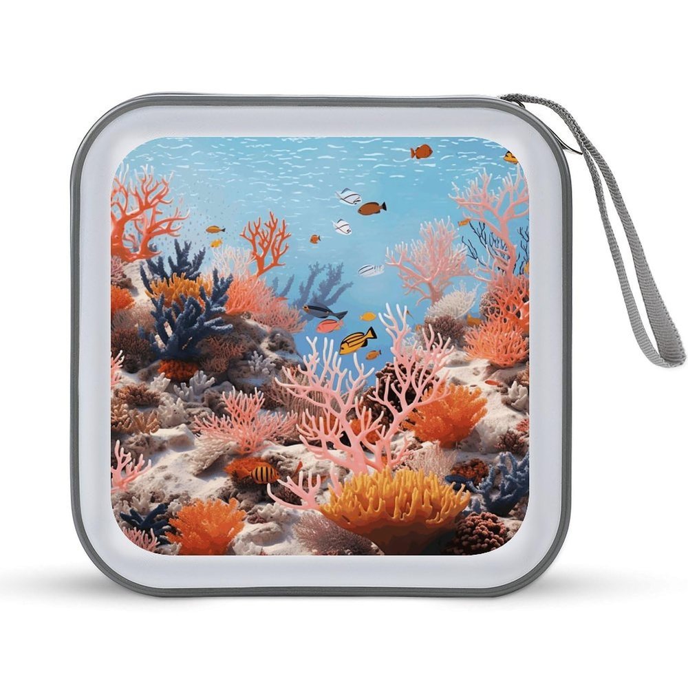 FodPand Coral Reef CD Case 40 Capacity DVD Case Hard Plastic Disc Booklet VCD Storage Box Portable Zipper DVD Holder Large Media Binder for Car Home Office Travel