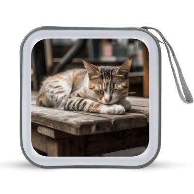 FodPand Cat Sleeping CD Case 40 Capacity DVD Case Hard Plastic Disc Booklet VCD Storage Box Portable Zipper DVD Holder Large Media Binder for Car Home Office Travel