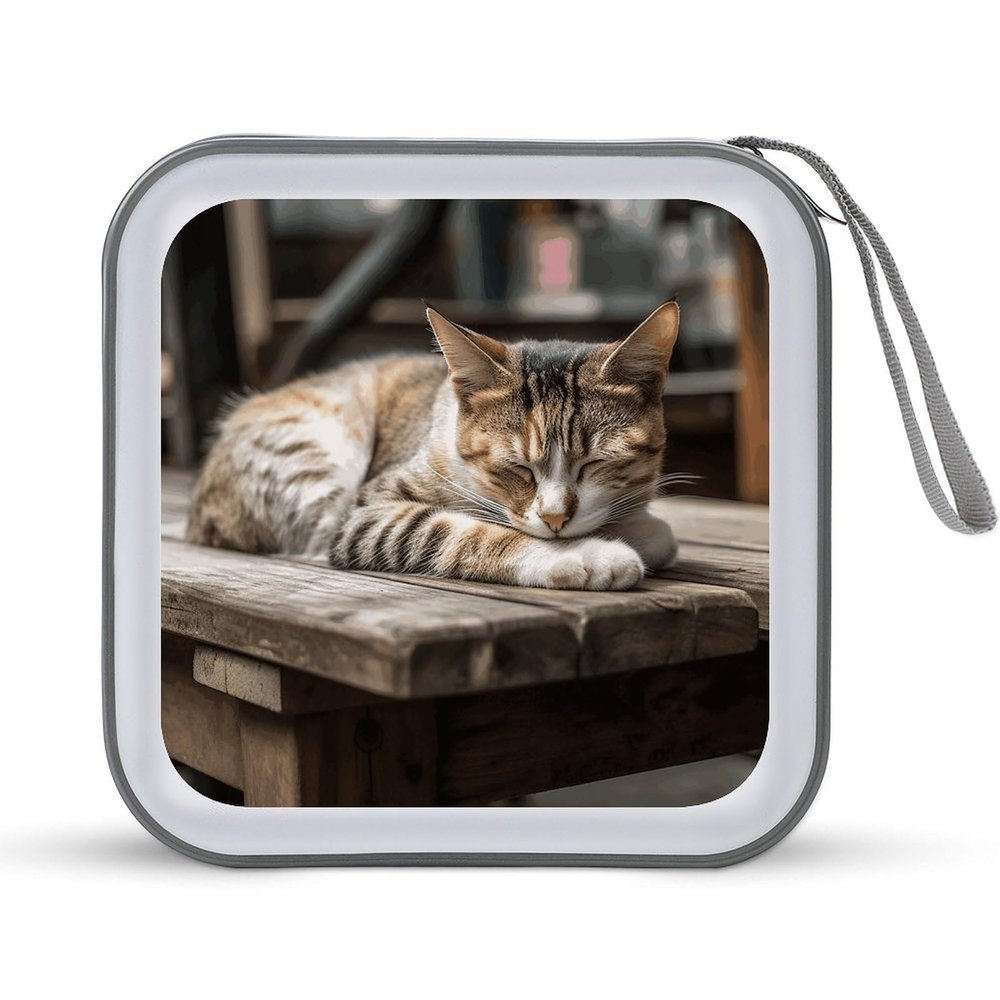 FodPand Cat Sleeping CD Case 40 Capacity DVD Case Hard Plastic Disc Booklet VCD Storage Box Portable Zipper DVD Holder Large Media Binder for Car Home Office Travel