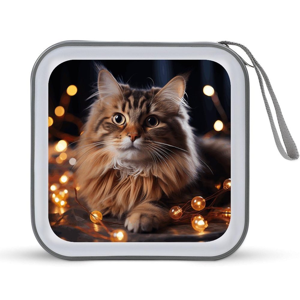 FodPand Cat Hanging Christmas Lights CD Case 40 Capacity DVD Case Hard Plastic Disc Booklet VCD Storage Box Portable Zipper DVD Holder Large Media Binder for Car Home Office Travel