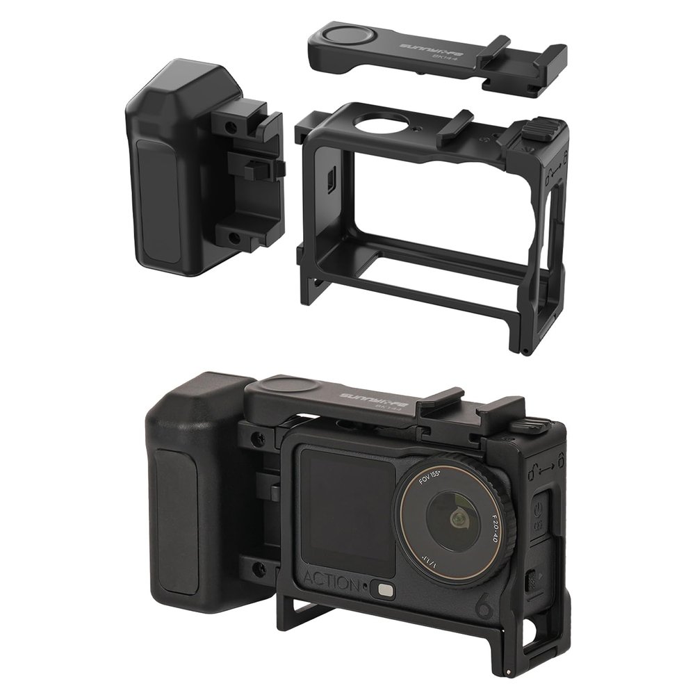 2-in-1 Detachable Street Shooting Grip Kit for DJI Action 6, Street Photography Handle Kit, Protective Case Frame, Camera Handle Holder Set for DJI Action 6 Accessories