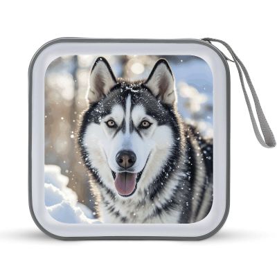 FodPand Dog in The Snow CD Case 40 Capacity DVD Case Hard Plastic Disc Booklet VCD Storage Box Portable Zipper DVD Holder Large Media Binder for Car Home Office Travel