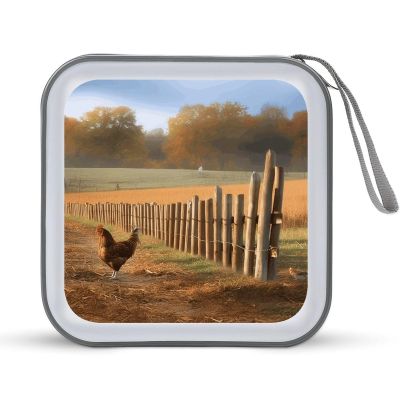FodPand Chicken Wood Stake Farmland CD Case 40 Capacity DVD Case Hard Plastic Disc Booklet VCD Storage Box Portable Zipper DVD Holder Large Media Binder for Car Home Office Travel