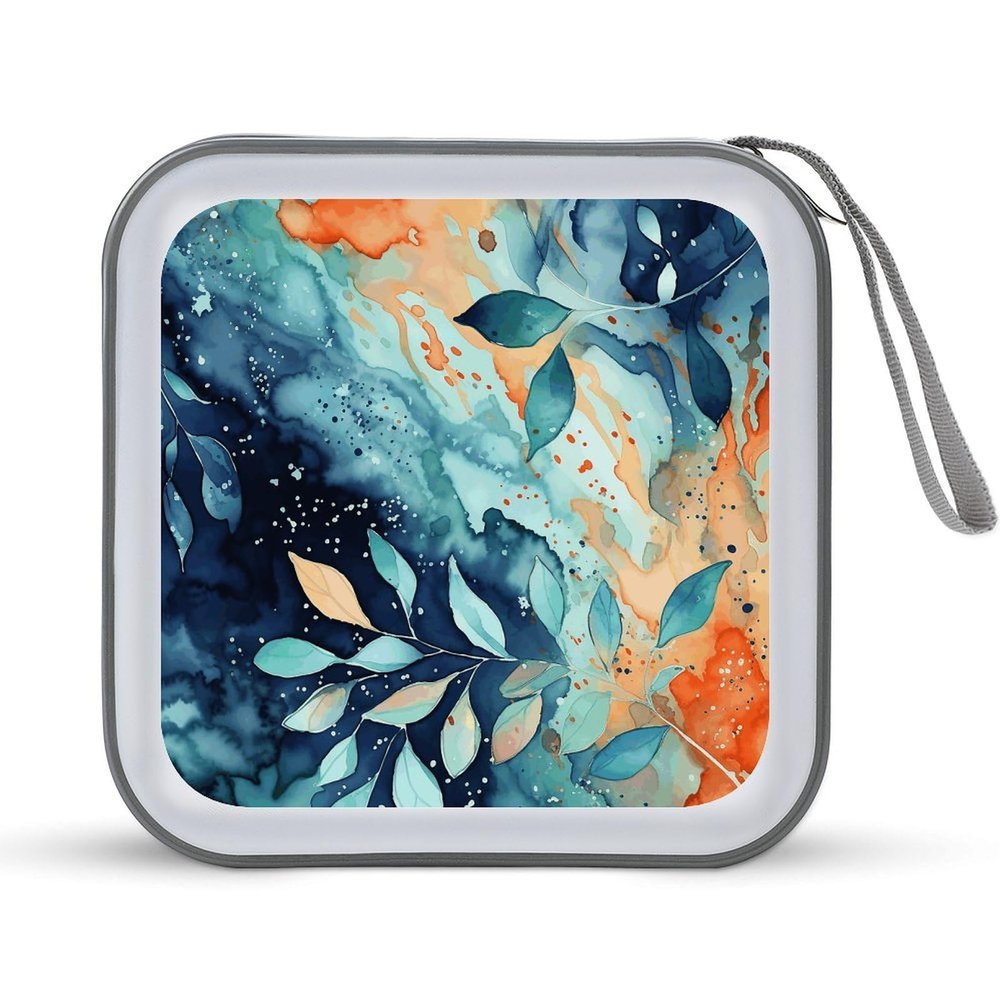 FodPand Watercolor Pattern CD Case 40 Capacity DVD Case Hard Plastic Disc Booklet VCD Storage Box Portable Zipper DVD Holder Large Media Binder for Car Home Office Travel